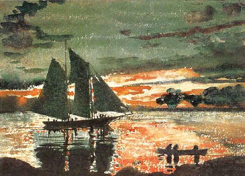 Winslow Homer Sunset Fires Norge oil painting art